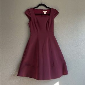 WHBM Burgundy Cap Sleeve A Line Midi Dress